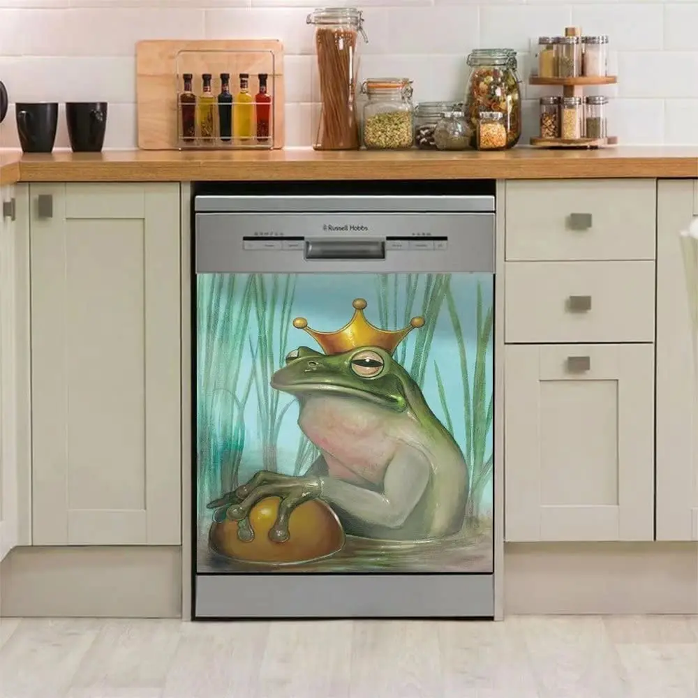 

Frog Magnetic Dishwasher Sticker Decal Crown Magnet Dishwasher Cover Door Oil Painting Decorative Kitchen Refrigerator Washing M