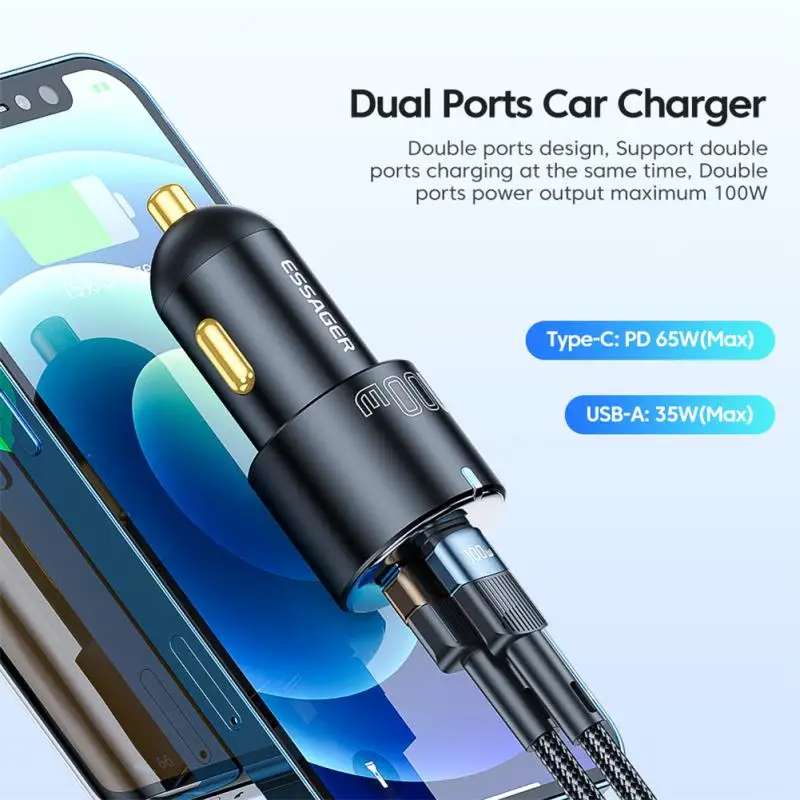 

Essager 100W Car USB Charger Fast Charging QC3.0 PD3.0 Type-c Car Charger For For iPhone Samsung Smartphone Tablets Quick Charge