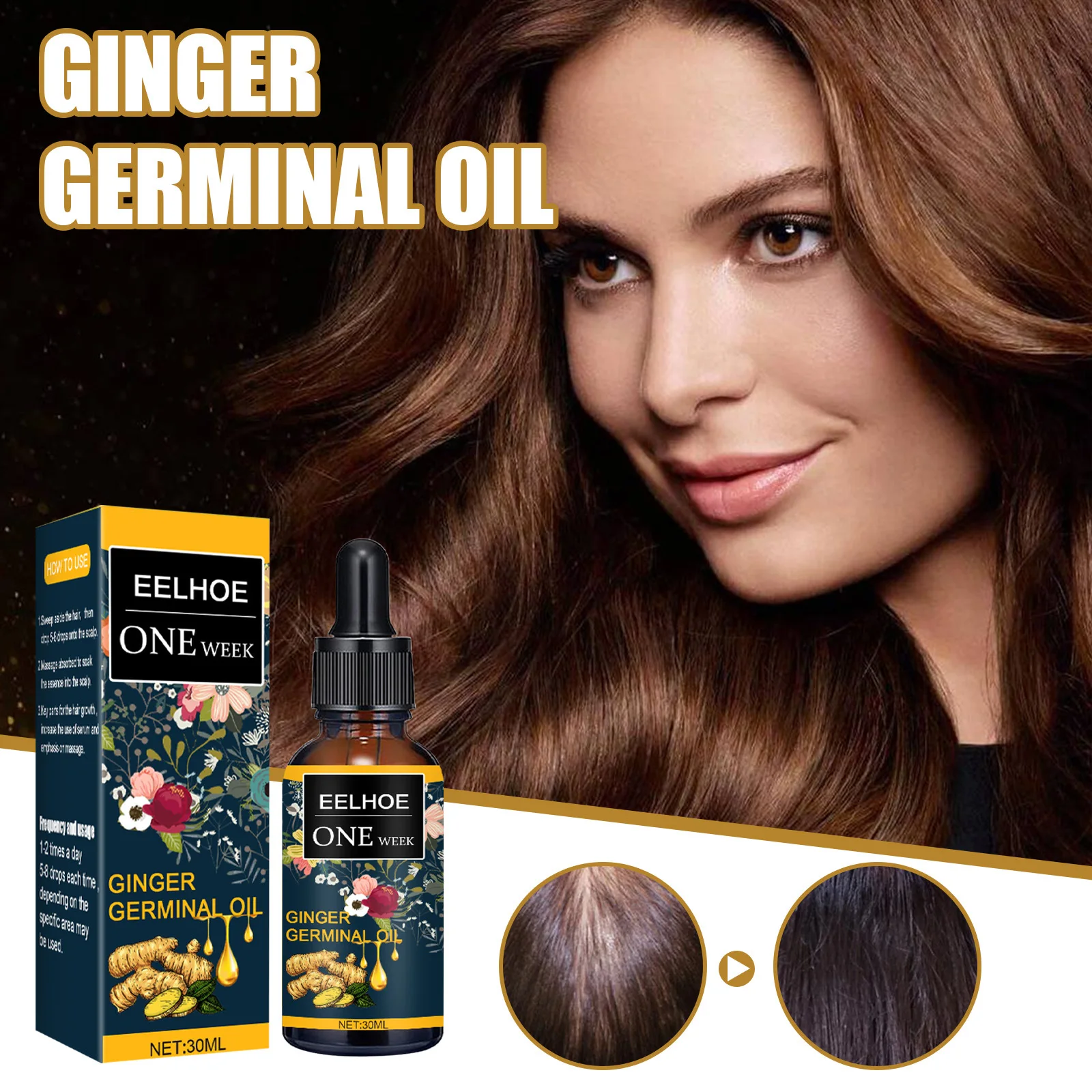 

30ml Ginger Hair Growth Essential Oil Nourishing Scalp Hair Root Hair Care Nutrient Solution
