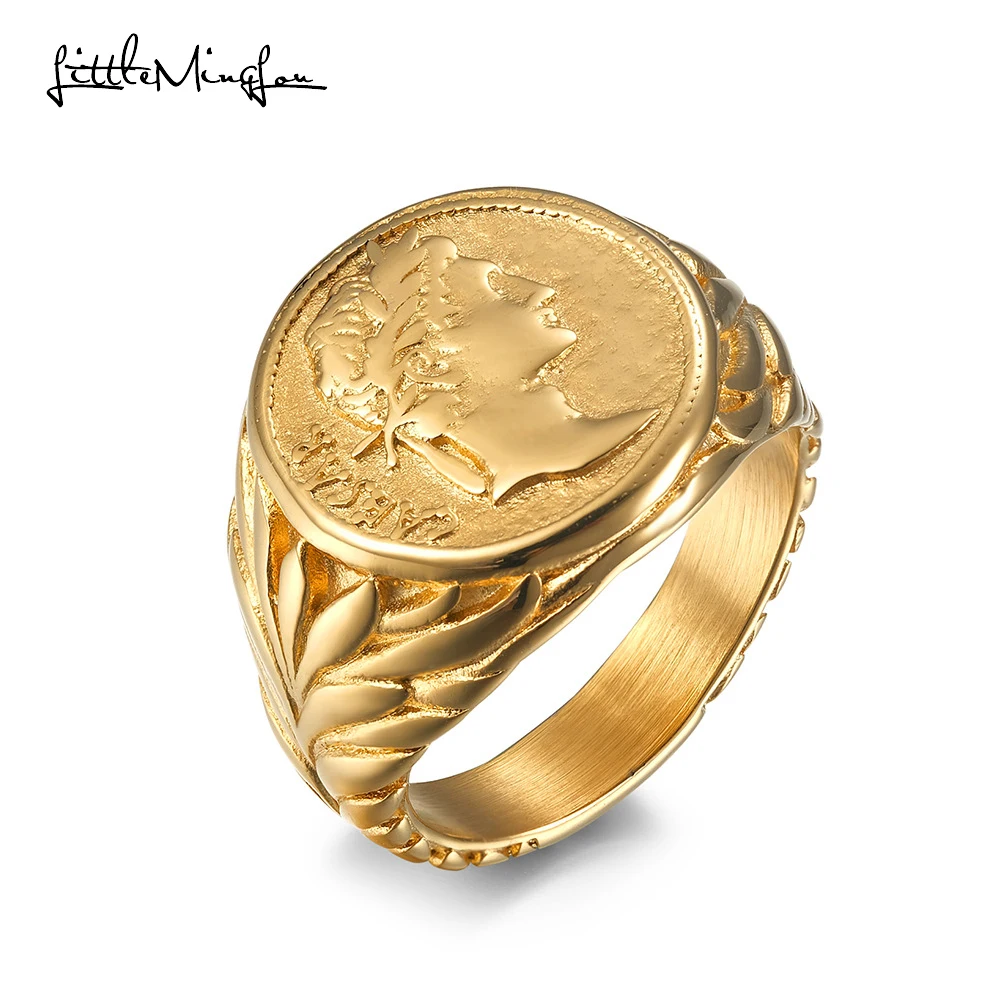 

High-quality stainless steel AUGUSTUS Caesar ring Finger ANCIENT Roman Coin Rings for Men Warrior Jewelry