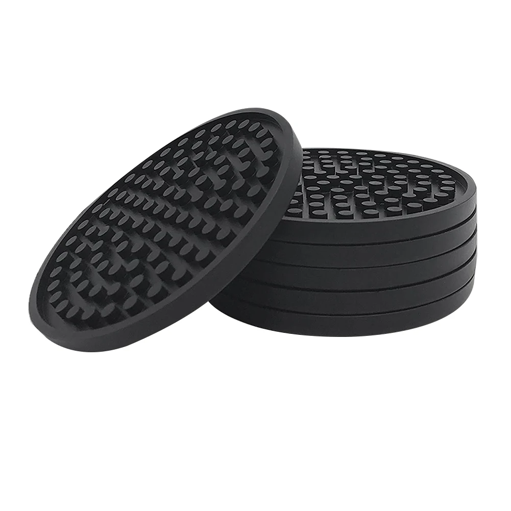 

Black Round Silicone Rubber Drink Coasters (Set of 6) Non-Slip Perfect for Homes & Bars