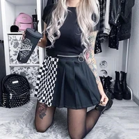 patchwork plaid mini skirts women gothic 2021 y2k black sexy high waist pleated skirt with zipper punk mall goth dark academia