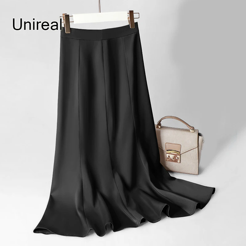 

Женская атласная юбка с высокой талией Unireal, черная элегантная офисная юбка-годе на молнии, лето 2022
