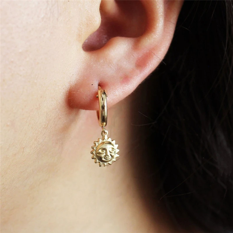 

Authentic 14K Gold Filled Shiny Zircon Earrings Fine Trend Korea Jewelry 15MM Hoop Sun Earrings Brincos Oorbellen Boho Earrings