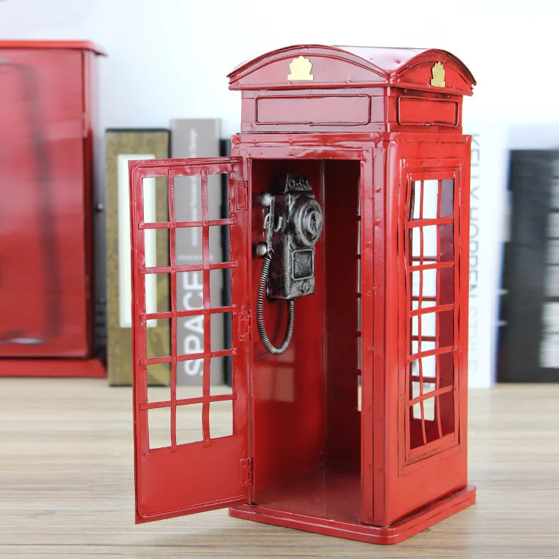 

London Nostalgic Telephone Booth Model Antique Iron Sheet European Telephone Booth Model Telephone Booth Home