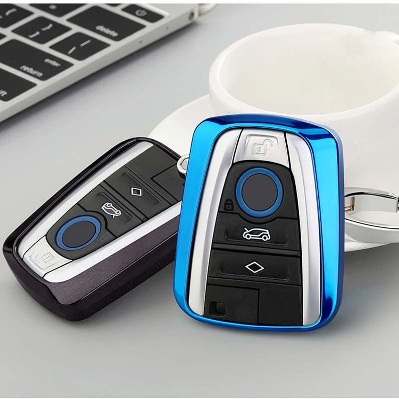 

Soft TPU Car Key Case Shell Cover With Key Chain For BMW i3 i8 Soft Protective Remote Key Cover Fob Holder Black Silver