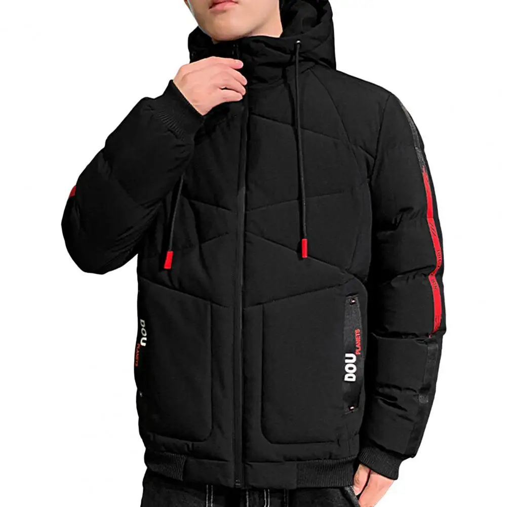 Stylish Men Hooded Coat Long Sleeve Autumn Winter Drawstring Ribbed Cuff Jacket  Super Soft Male Coat for Outdoor