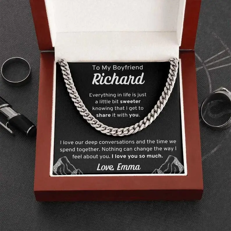 

New Fashion Trend Cuban Chain Men's Titanium Steel Necklace Bracelet for Boyfriend Gift with Gift Box
