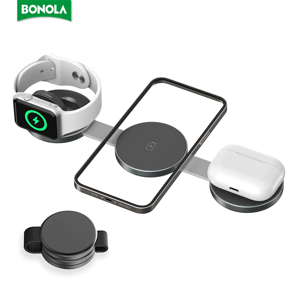 Складная магнитная беспроводная зарядная панель Bonola 3 в 1 портативная док-станция