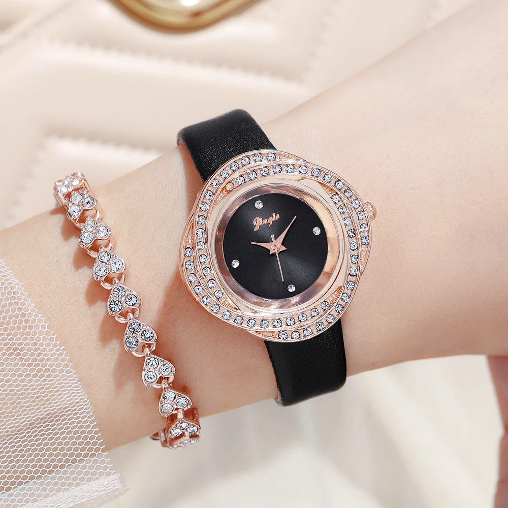 

Часы наручные женские кварцевые с бриллиантами, модные брендовые люксовые качественные, с кожаным ремешком