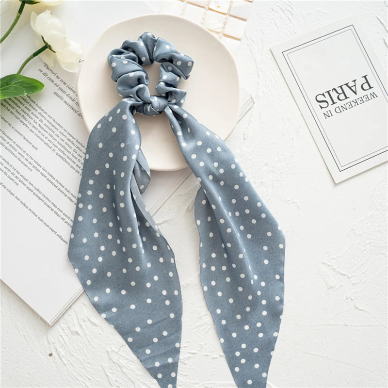 

Bohemian Polka Dot Floral Printed Ribbon Bow Hair Scrunchies Women Elastic Hair Band Ponytail Scarf Hair Ties Accessories