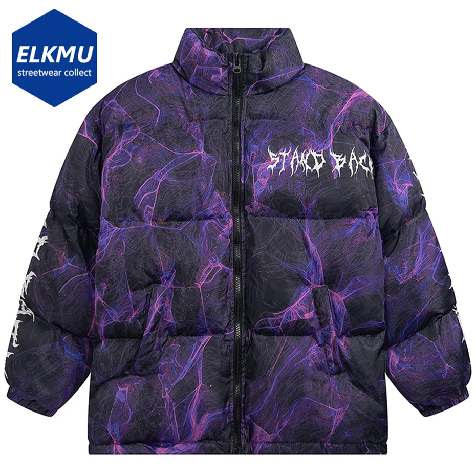 Hip Hop Oversized Parkas Winter Padded Jacket 2022 New Lightning Pattern Streetwear Harajuku Jackets Coat