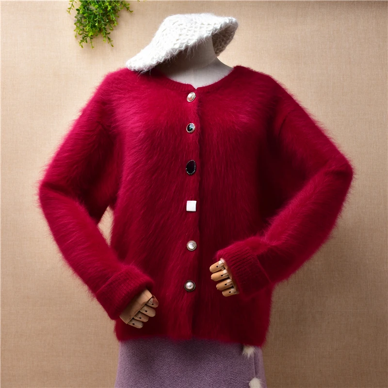 

cardigan mujer women clothing hairy mink cashmere fashion beaded long sleeves loose coat angora rabbit fur jacket coat sweater