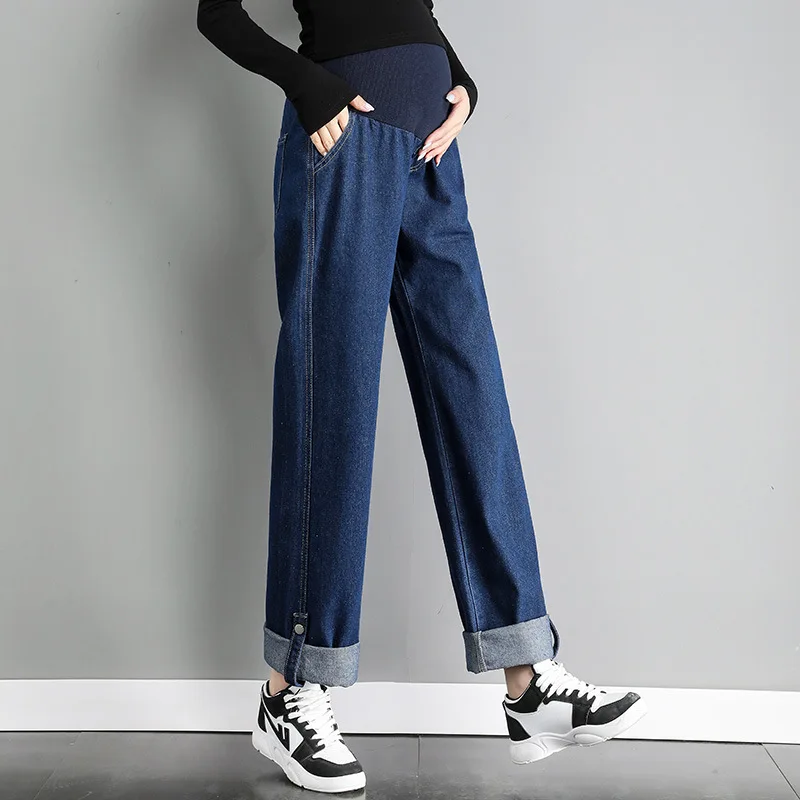 Брюки для беременных джинсы новые свободные повседневные Прямые шаровары большого размера для полных девять точек длинные брюки Одежда дл...