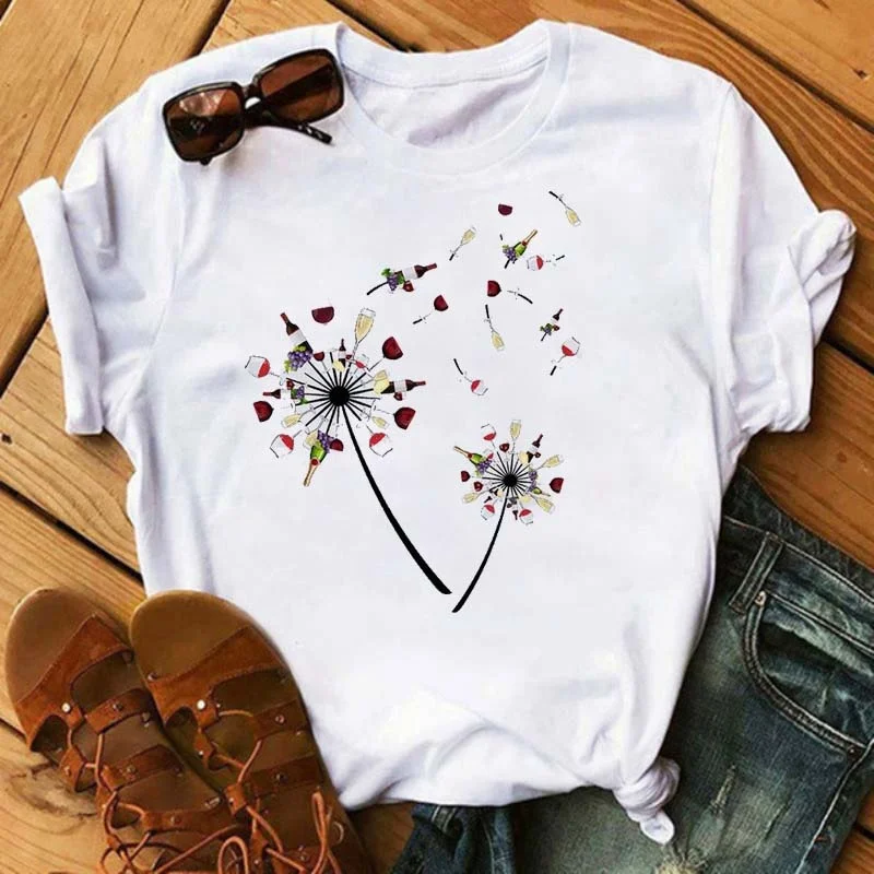 

Dandelion Wine Women T Shirt Casual Summer Loose Short Sleeves Ladies Tshirt Cool Tee Gift for Wine Lover Vintage Shirts