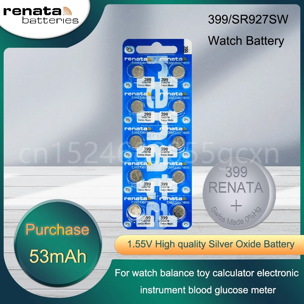 100% Оригинальный Renata 399 SR927W 1,55 в, аккумулятор из оксида серебра для часов, игрушек AG7 LR927 LR57 LR927W, батарея швейцарского производства