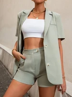 summer new fashion leisure loose short sleeve suit jacket high waist shorts office blazer and shorts sets for women oversize