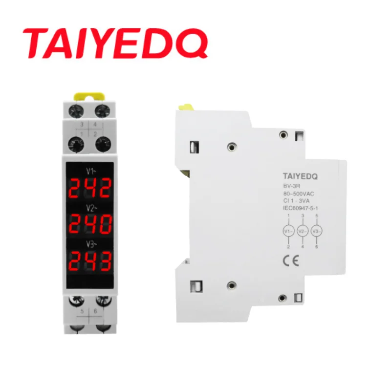 

LED Three Phase Voltmeter BV-3R Mini Digital Display Modular Voltage Meter 80-500V Din Rail V1 V2 V3