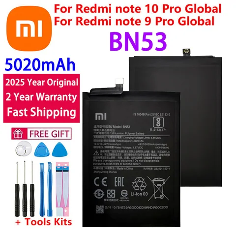 100% оригинальный аккумулятор BN53 емкостью 5020 мАч для Xiaomi Redmi note 10 Pro global/note 9 Pro, глобальная замена аккумуляторов, быстрая доставка