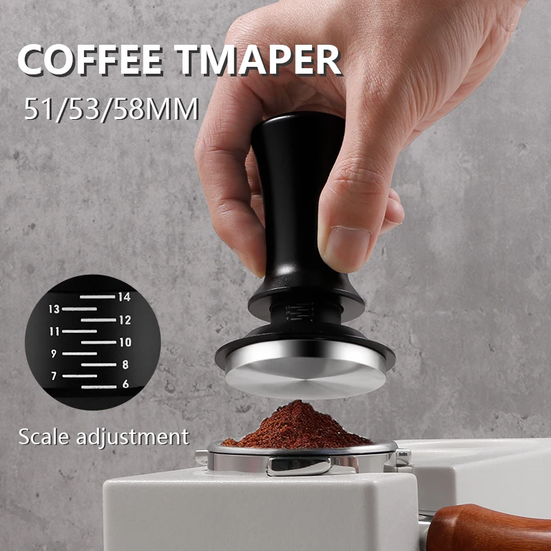 

Тампер для кофе эспрессо 51/53/58 мм, тампон для бариста премиум класса с калиброванной пружиной, плоский тампон из нержавеющей стали 100%