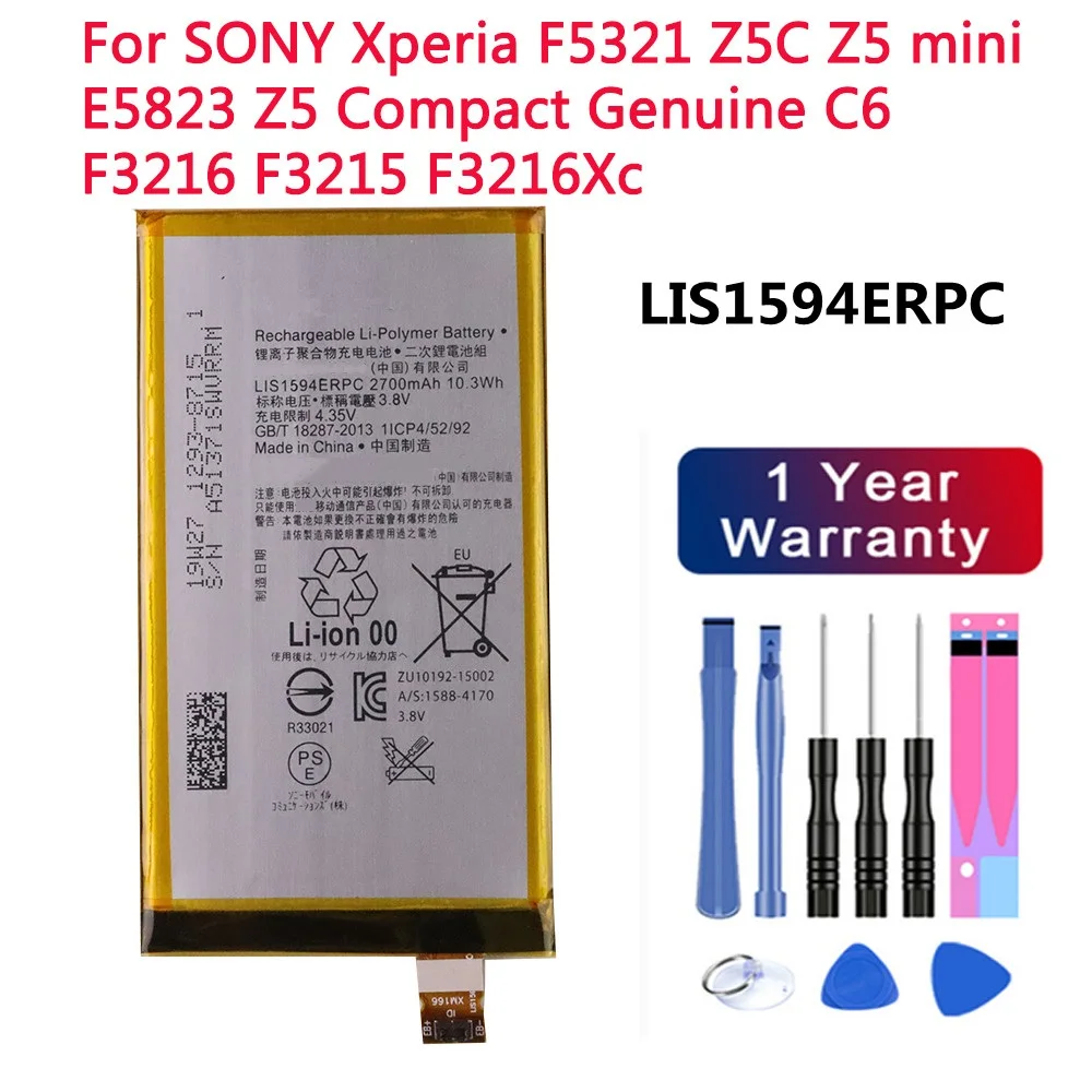 

New 2700mAh LIS1594ERPC Battery For SONY Xperia F5321 Z5C Z5 mini E5823 Z5 Compact Genuine C6 F3216 F3215 F3216Xc Phone Bateria