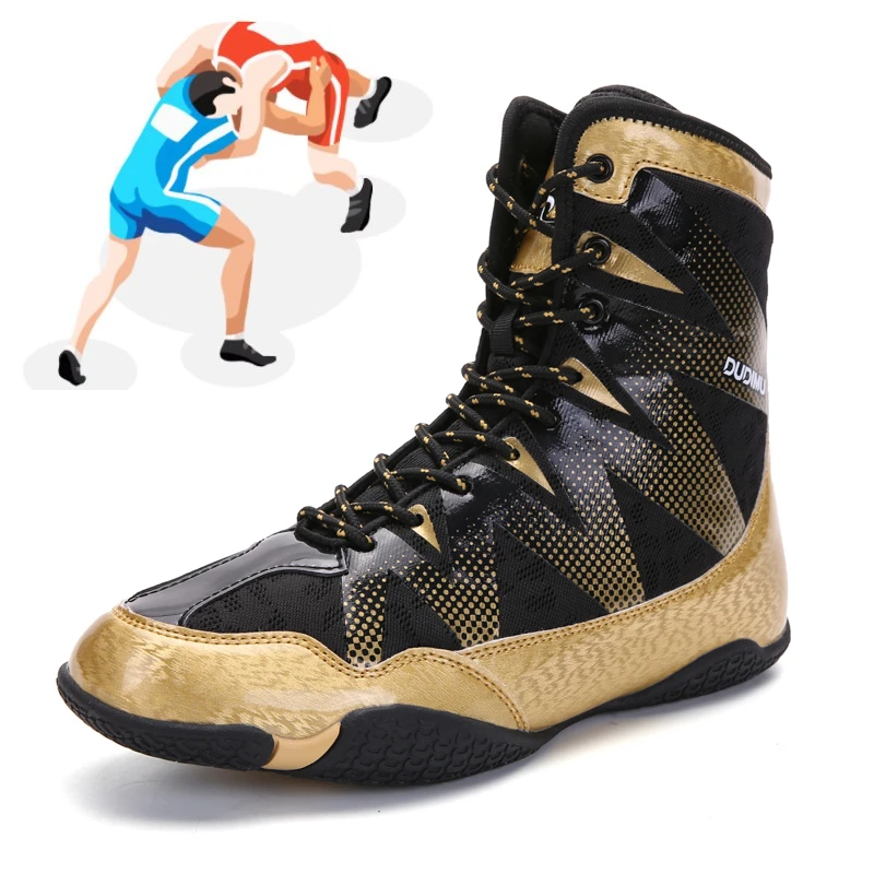 2022 New Men's Professional Fighting Wrestling Shoes Gold Red Breathable Non-Slip Boxing Sneakers Men's 35-46 Size Boxing Shoes