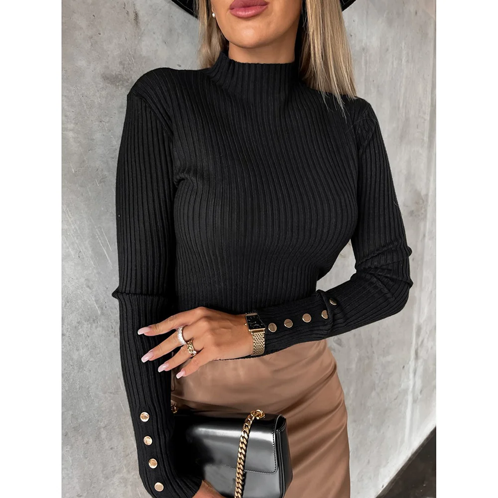 

Woman Clothes Female Clothing Women Tunic Fashion Woman Blouses 2022 Winter Solid Turtleneck Knit Bottoming Long Sleeve Tops