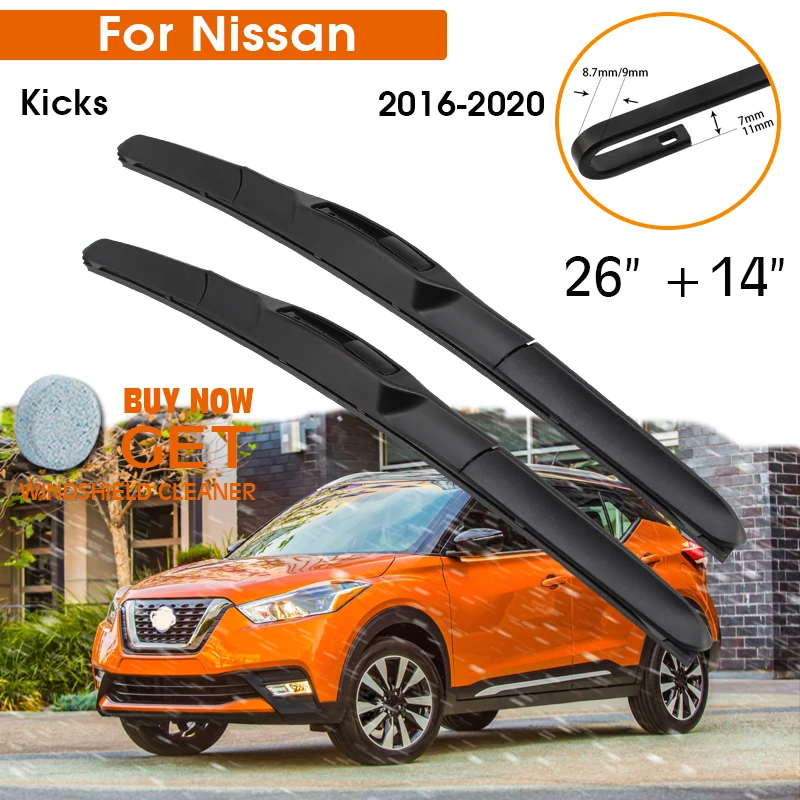 

Щетка стеклоочистителя для автомобиля Nisssan Kicks 2016-2020 лобовое стекло резиновая силиконовая заправка стеклоочиститель 26 "+ 14" LHD RHD аксессуары