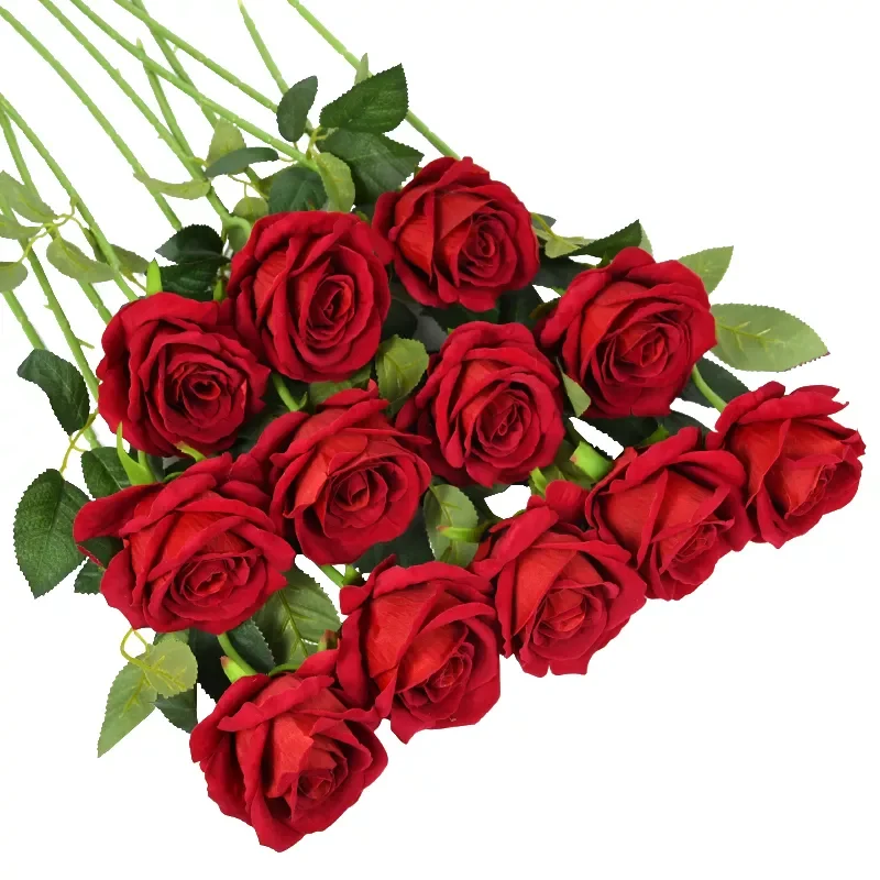 

2023New Artificial Flowers Bouquet Red Silk Fake Rose Flower for Wedding Home Table Decoration Christmas Valentine's Day Gif