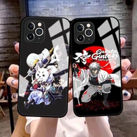 anime gintama gintoki sakata glass phone cover for iphone 11 12 13 pro max x xr xs max 7 8 plus 12 13 mini tempered bumper case