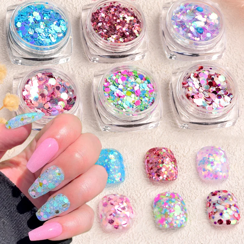 

Разноцветные блестящие хлопья для ногтей, разноцветные круглые блестящие конфетти для дизайна ногтей, аксессуары для украшения ногтей
