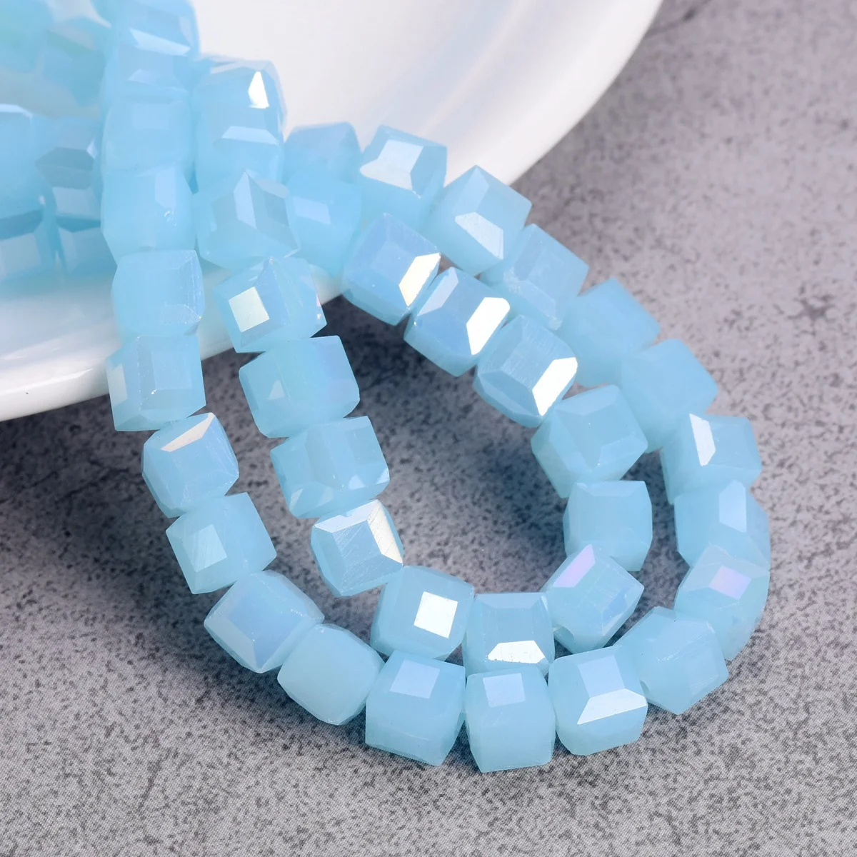 

30pcs 7mm Cube Faceted Opaque Light Blue AB Glass Loose Beads For Jewelry Making DIY Crafts Findings