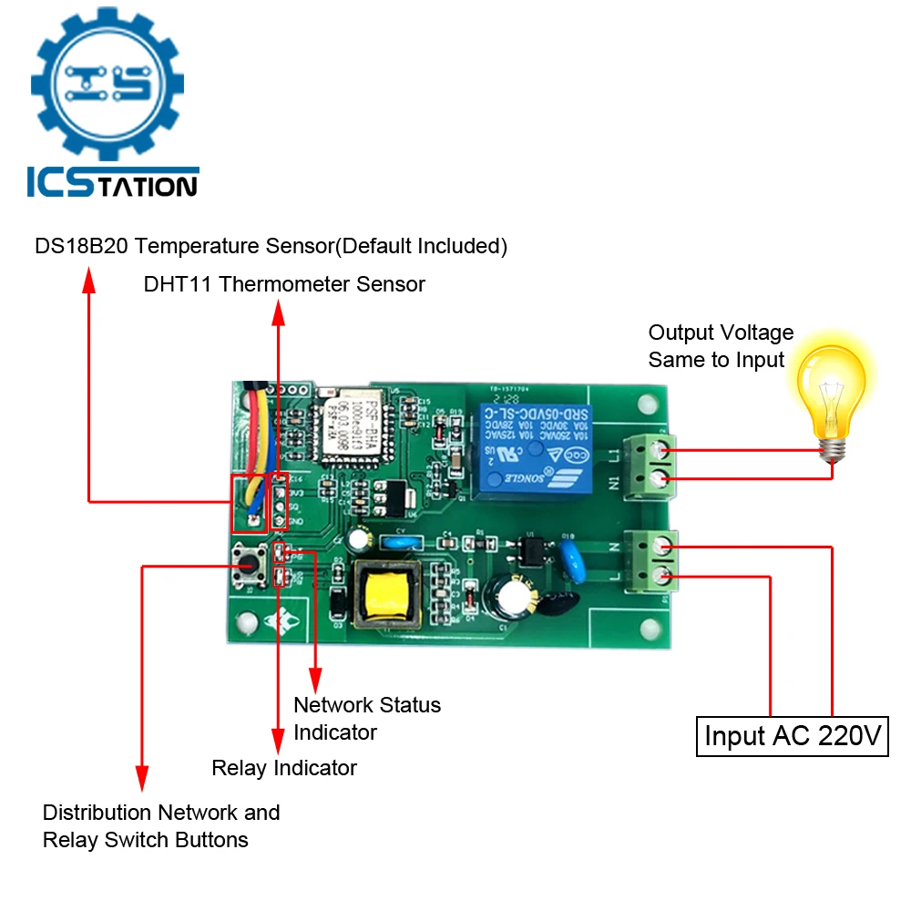 

Temperature WIFI Remote Control Module AC220V Humidity Wireless Intelligent Thermostat Controller DS18B20 Sensor for eWelink