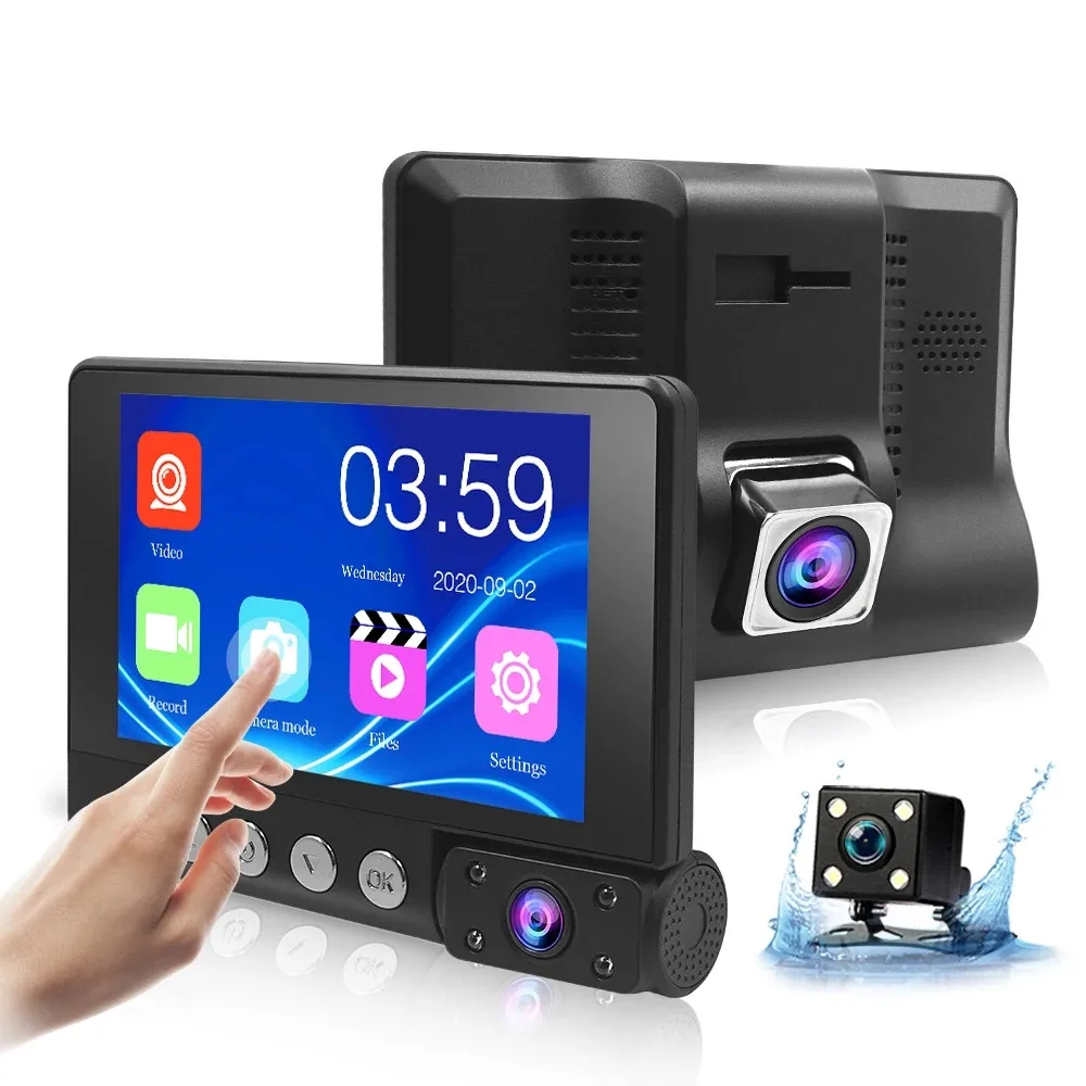 4 Inch Car DVR Front And Back Inside 3 Cameras Video Recorder FHD1080P Front Camera Dashcam Night Vision 3 Lens Camera Dash Cam