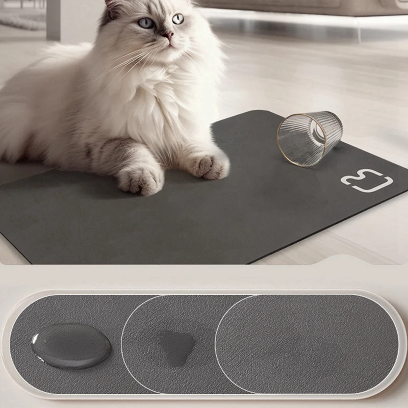 Цельный впитывающий коврик для ванной комнаты темно-серый собак миски еды и воды