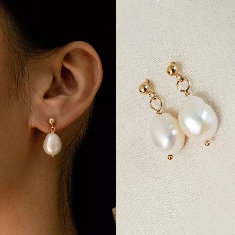

Baroque Faux Pearl Earrings Ladies Jewelry Wedding Accessories Stainless Steel Women Anniversary Earrings Gift Free Shipping