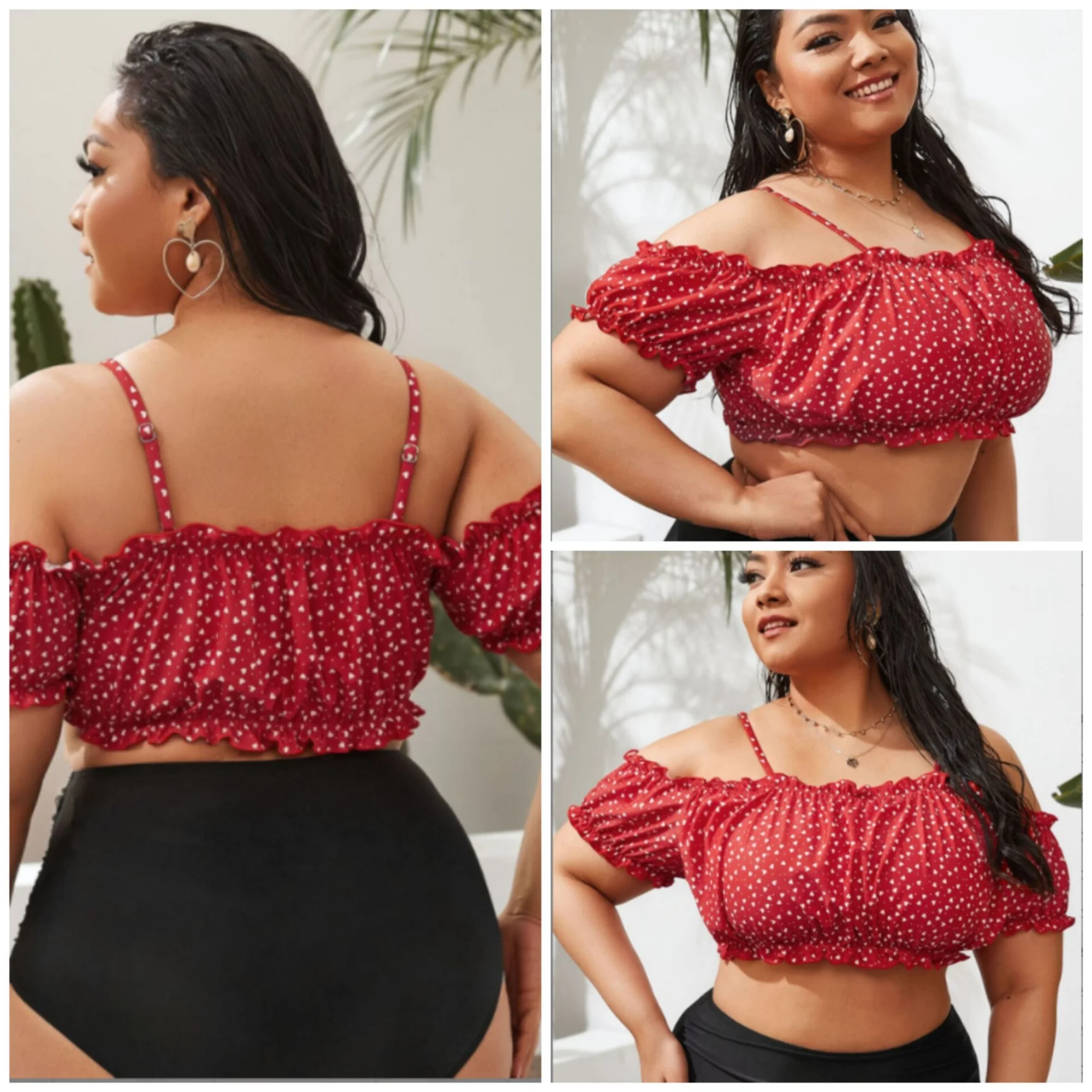 

Ladies Plus Size Sexy Split Swimsuit One Shoulder Polka Dot Print High Waist Quick Dry Swimwear Spa Resort Style Beachwear