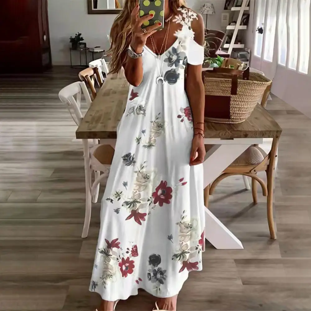 Купи Popular Summer Dress Floral Print Sundress A-Line Long Dress Elegant Maxi Dress for Banquet за 356 рублей в магазине AliExpress