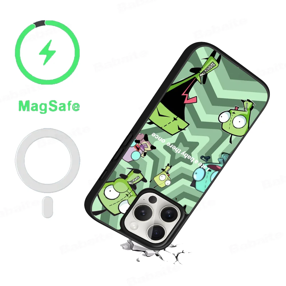 Cartoon I-Invader Z-Zim Phone Case Magnetic For iPhone 16 14 13 12 11 15 Pro Max Plus Magsafe Wireless Charge Cover