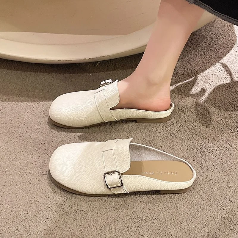 

Baotou half slippers female outside wear 2023 spring and summer new soft leather flat pedal lazy Mueller slippers pregnant women