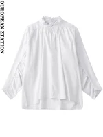 pailete women 2022 fashion pleated poplin shirts vintage long sleeve button up female blouses blusas chic tops