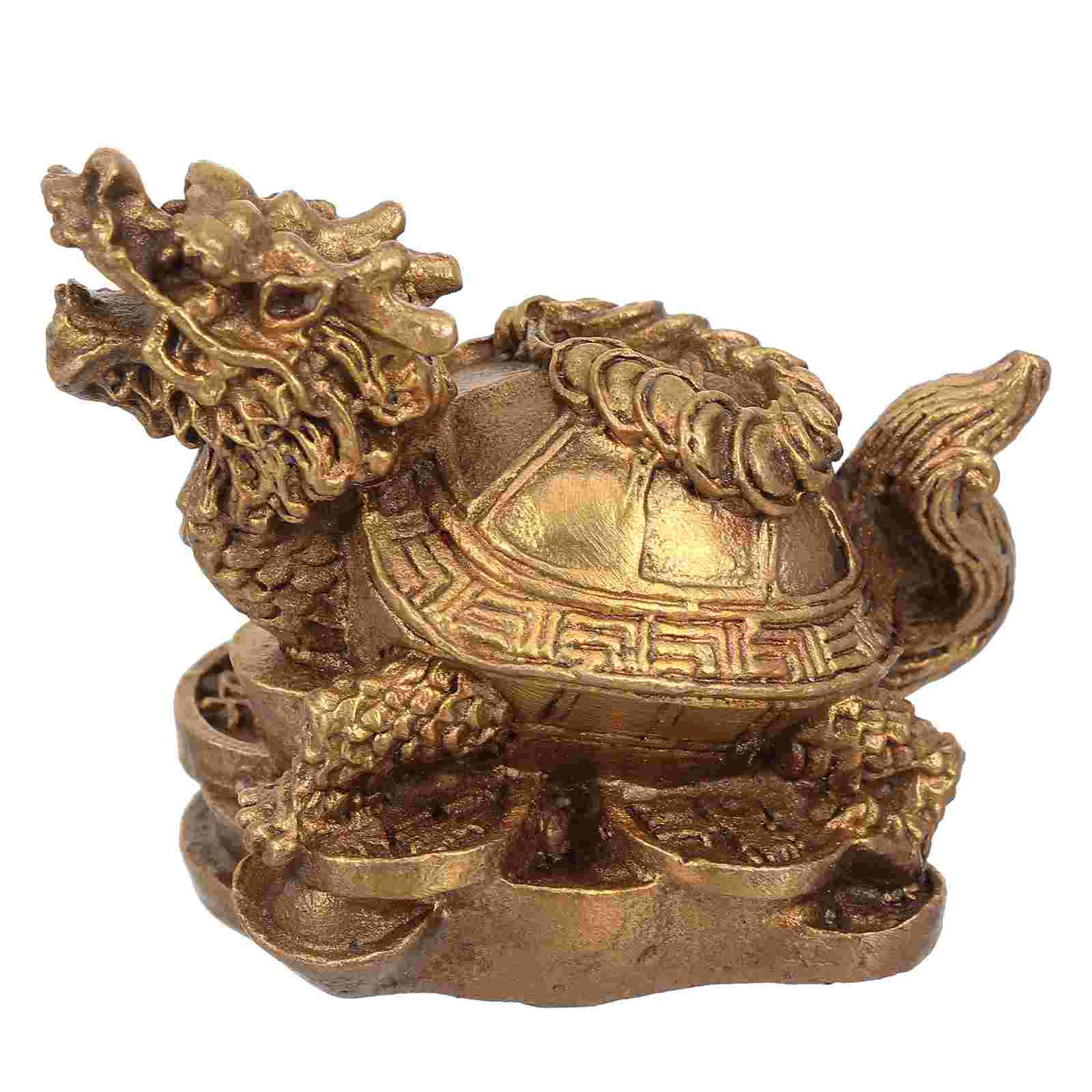 

Household Decor Bookshelf Statue Resin Dragon Turtle Brass Copper Craft Adornment Figurine Office