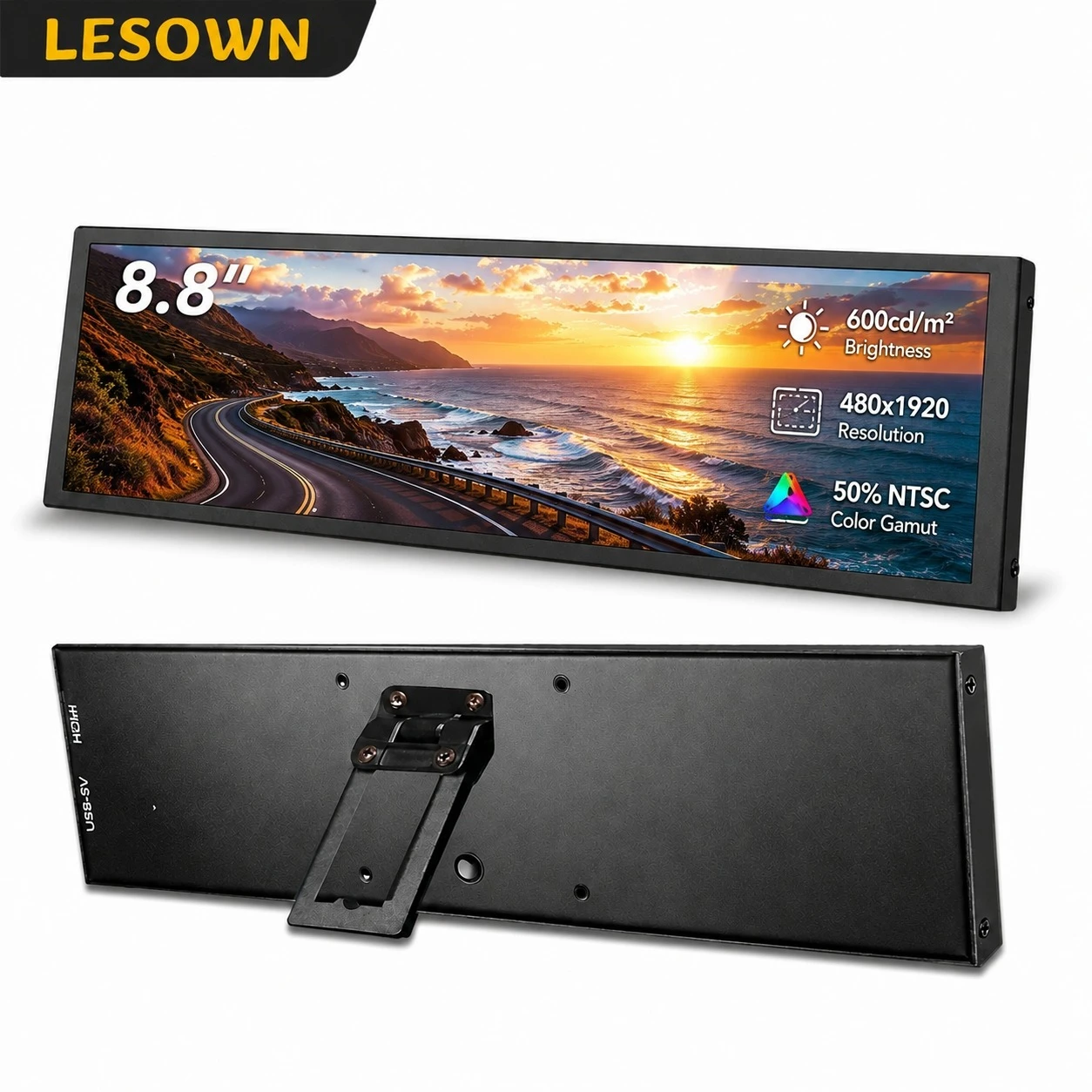 Фото LESOWN 8.8-дюймовый LCD-модуль 480x1920 Full View Bar Display Panel, не требующий драйверов, Mini HDTV, 600 нит, компонентный дисплей №1