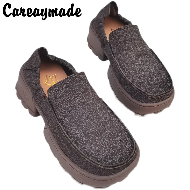 

Careaymade-100% Genuine Leather thick soled muffin women's shoes,minority design, original single shoes sewn dad shoes size35-45