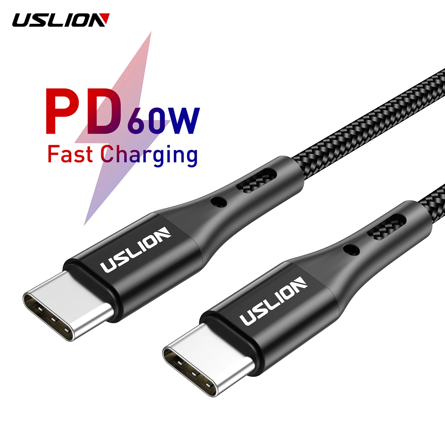 

USLION PD 60W Type C to Type C Cable Fast Charging QC 3.0 USB C Data Cord For Macbook Xiaomi 12 POCO X4 Samsung S22U Oneplus 9rt