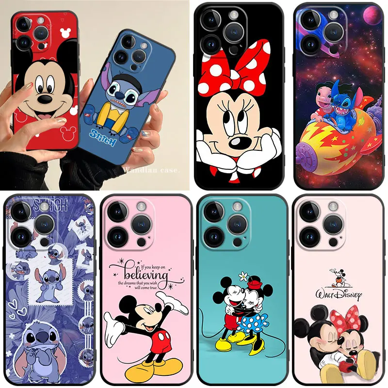 

Mickey Mouse And Stitch Phone Case for iPhone 11 14 13 12 Pro Max 7 8 6 6S Plus XR XS X 13mini 12mini Silicone Cover