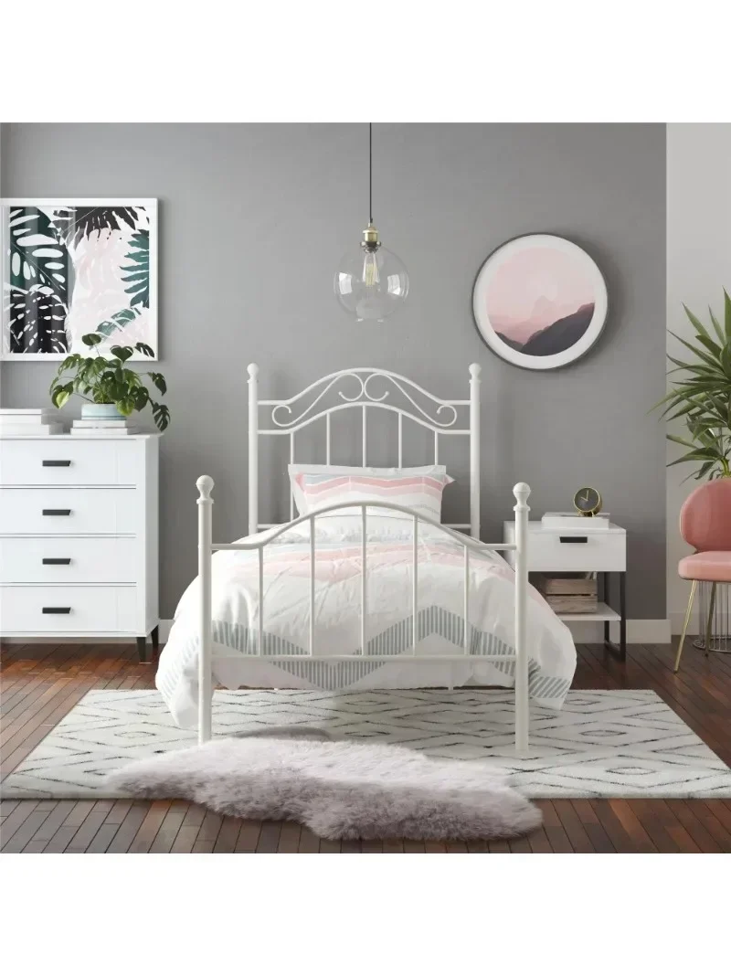 

Традиционная металлическая рама для кровати с изголовьем и подножкой, двойная, белая