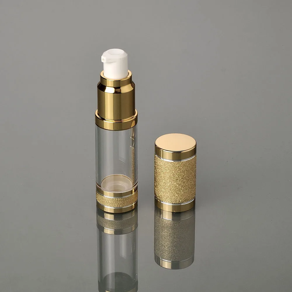 Золотой пластиковый безвоздушный флакон 15 мл прозрачный
