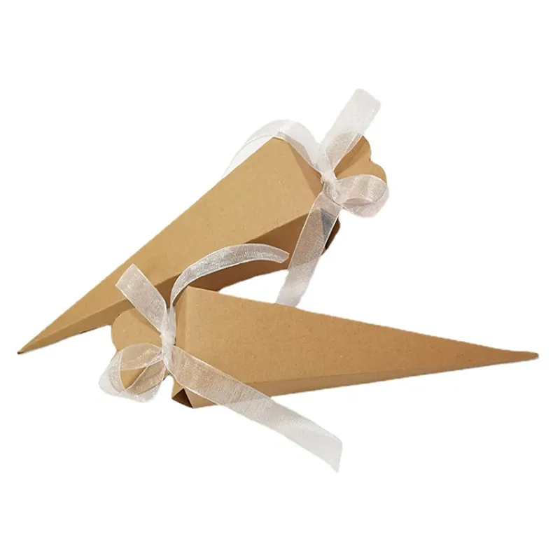 

Ice Cream Cone-shaped Wedding Candy Box White Pink Blue Triangle Gift Packaging Boxes with Ribbons Birthday Party Gift Boxes