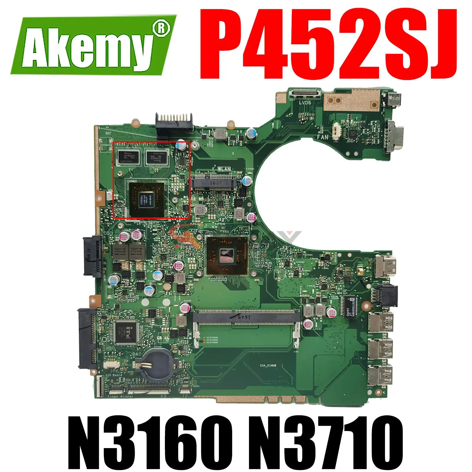 

Материнская плата P452SJ для ноутбука ASUS P452S, P452SJ, PRO452S, материнская плата для ноутбука N3150, N3160, N3700, N3710, процессор GT920M GPU